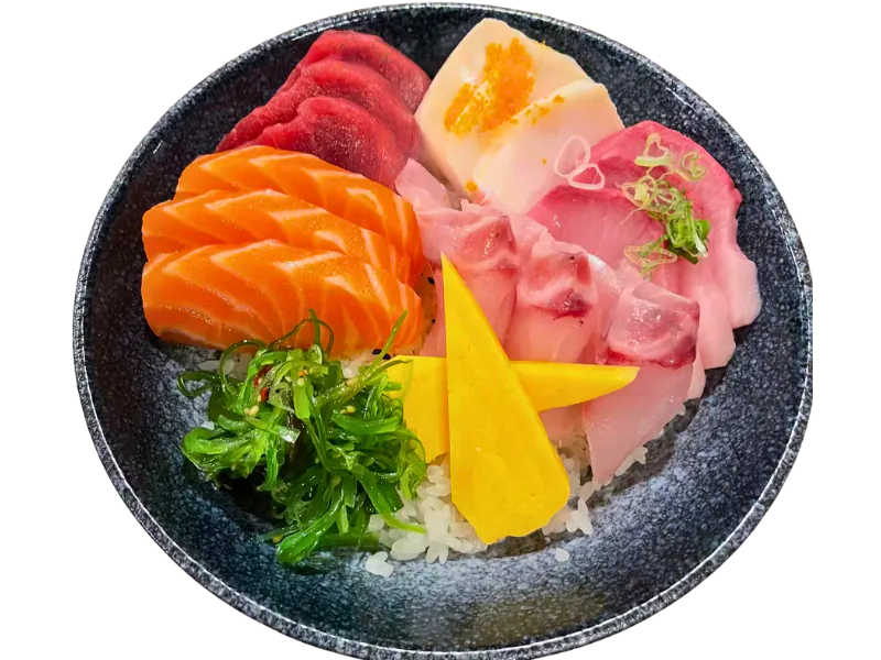 Assorted sashimi over sushi rice with seaweed salad at Sake Mian, a Japanese Restaurant in Ardmore